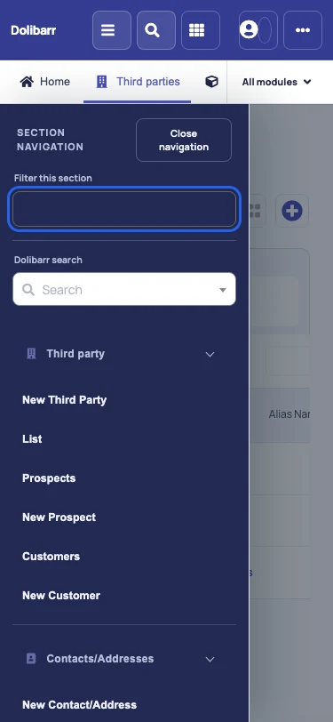 Theme navigation drawer at a 375-pixel viewport.