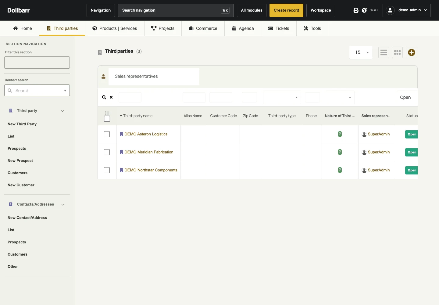 The theme applied to the native Dolibarr company list.