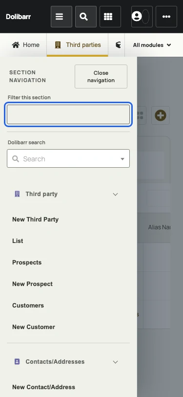 Theme navigation drawer at a 375-pixel viewport.